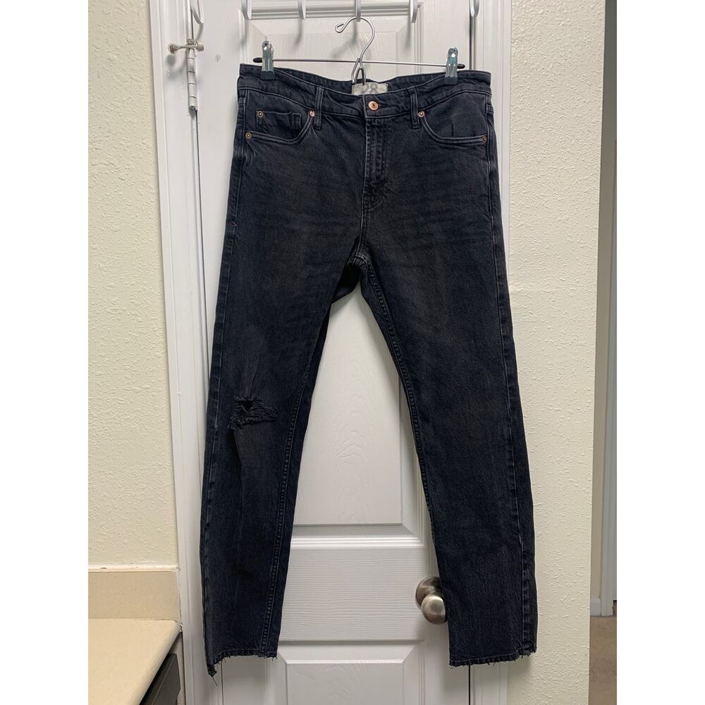 Free People We The Free Cuffed Slim Boyfriend Jeans Distressed Black Size 28 - Picture 2 of 5